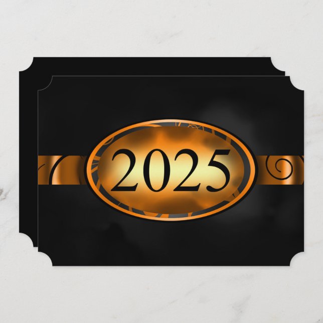 Orange & Black Floral Button 2025 Graduation Party Einladung (Vorne/Hinten)
