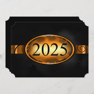 Orange & Black Floral Button 2025 Graduation Party Einladung