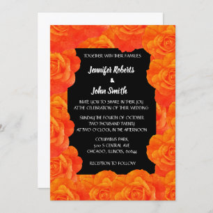 Orange Black Floral QR Code Rose Blume Hochzeit Einladung