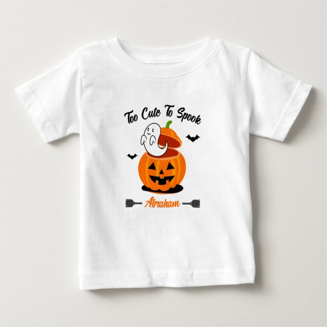 Orange Black Funny Halloween Pumpkin Ghost Baby Baby T-shirt (Vorderseite)