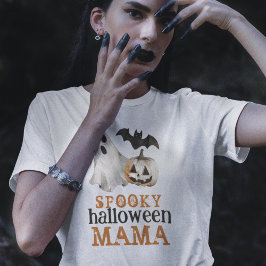 Orange Black Ghost Spooky Halloween Mama T-Shirt
