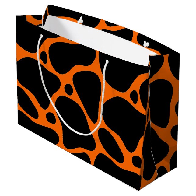 Orange & Black Giraffe Muster Große Geschenktasche Große Geschenktüte (Rückseite Schrägansicht)