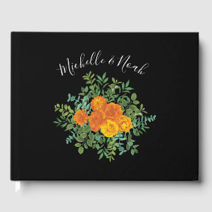Orange & Black Gothic Peony & Rose Blumenhochzeit Gästebuch