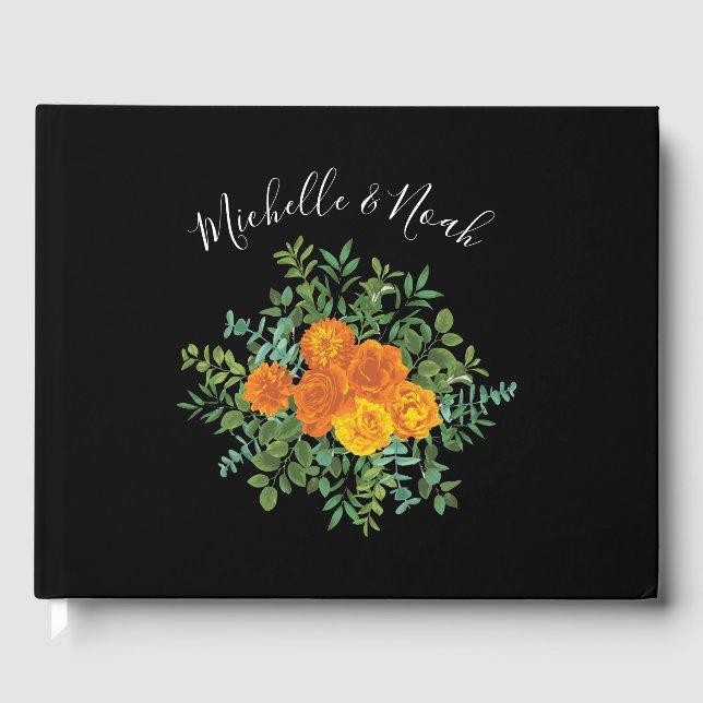 Orange & Black Gothic Peony & Rose Blumenhochzeit Gästebuch (Vorderseite)