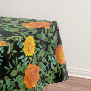 Orange & Black Gothic Peony Rose Blumenhochzeit Tischdecke