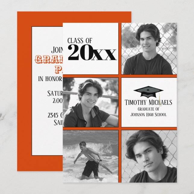 Orange & Black Grad Einladung, Matte 7" x 5" Einladung (Vorne/Hinten)