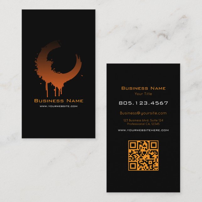 Orange & Black Gradient Swirl • Custom Editable Visitenkarte (Vorne/Hinten)