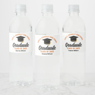 Orange Black Graduate Custom Graduate Party Wasserflaschenetikett