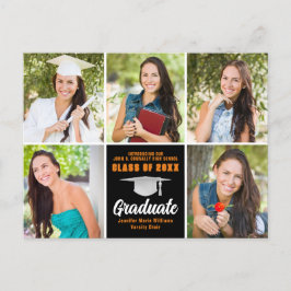 Orange Black Graduate Foto Collage Abschluss Postkarte