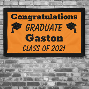 Orange Black Graduate Graduate Party Banner
