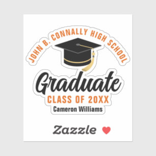 Orange Black Graduate Personalisiert 2025 Abschlus Aufkleber