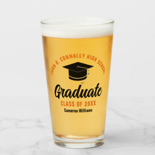 Orange Black Graduate Personalisierter Abschluss Glas