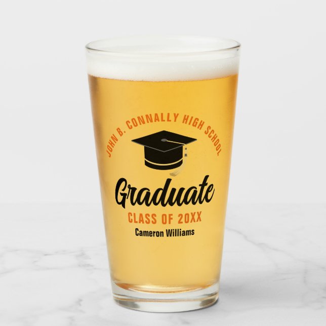 Orange Black Graduate Personalisierter Abschluss Glas (Vorne (Gefüllt))