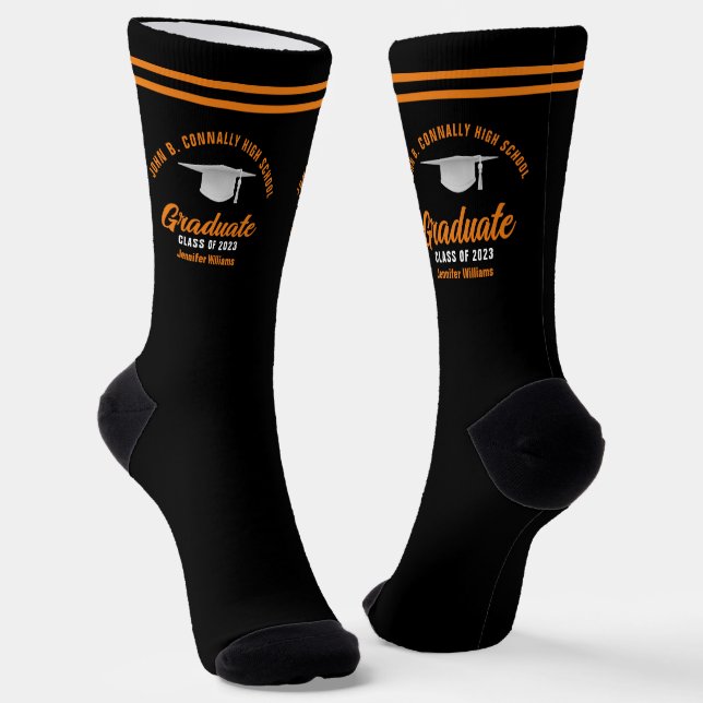Orange Black Graduate Personalisierter Abschluss Socken (Gewinkelt)