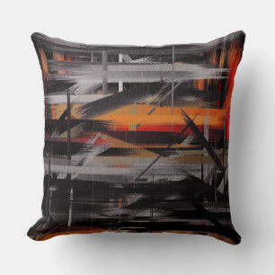 Orange Black Gray Abstrakte Malerei Kissen
