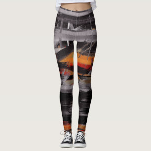 Orange Black Gray Abstrakte Malerei Leggings