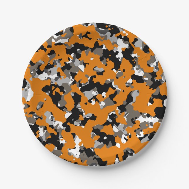 Orange Black Gray Tan Camouflage Camouflage Print  Pappteller (Vorderseite)