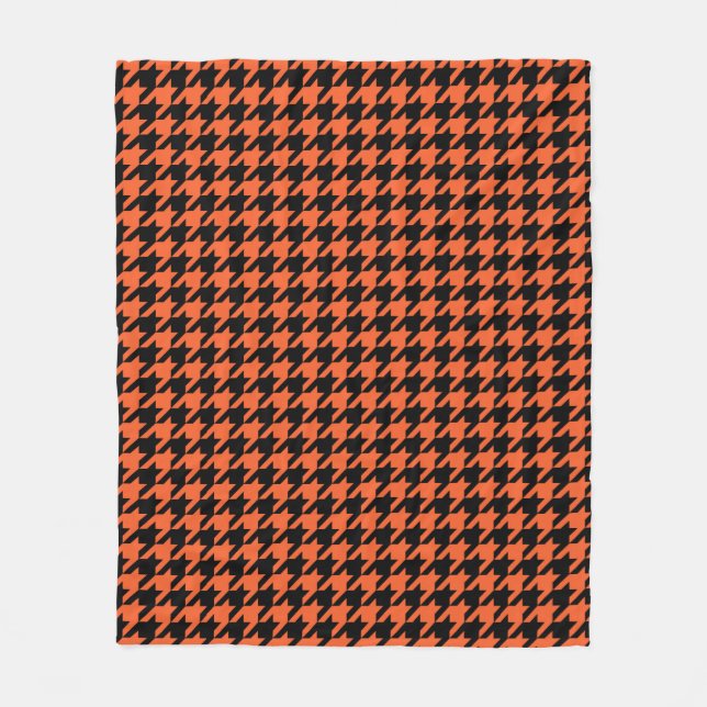 Orange Black Hahnentrittmuster Karo Fleecedecke (Vorderseite)