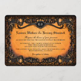 Orange Black Halloween Hochzeit mit EMPFANG INFO Einladung