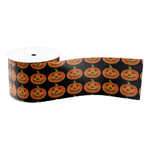 Orange Black Halloween Pumpkin Jack o' Lantern Ripsband