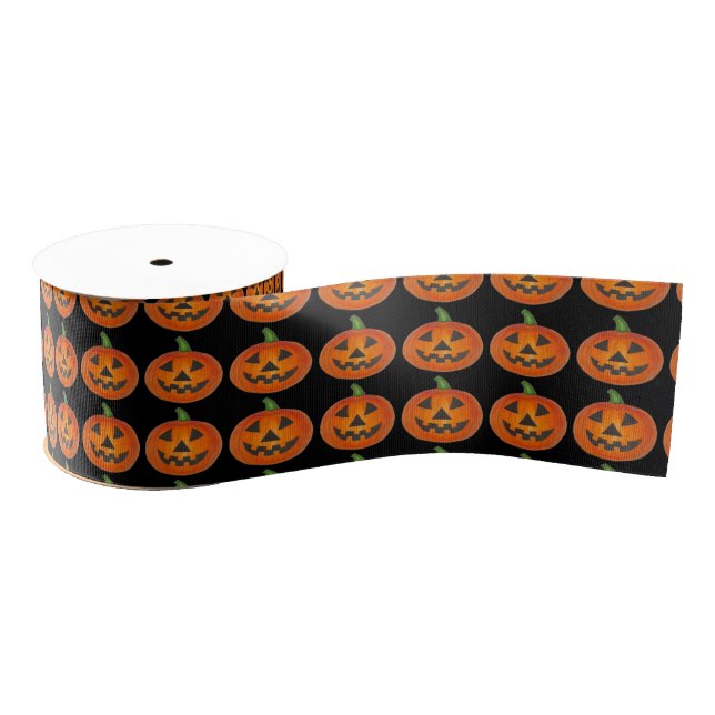 Orange Black Halloween Pumpkin Jack o' Lantern Ripsband (Spule)