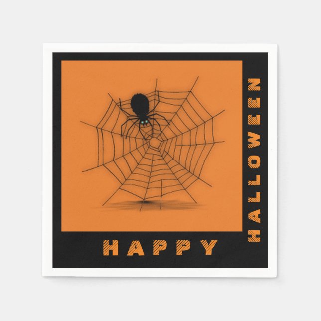 Orange & Black Halloween Spider Web Napkins Serviette (Vorderseite)