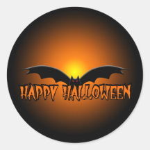 Orange Black Happy Halloween Bat Sticker