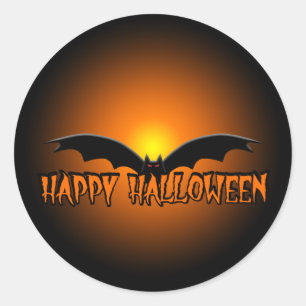 Orange Black Happy Halloween Bat Sticker