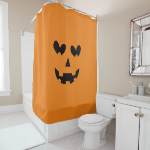 Orange & Black Happy Heart Kürbis Halloween Duschvorhang