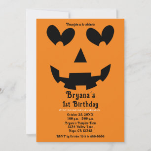 Orange & Black Happy Heart Kürbis Halloween Einladung