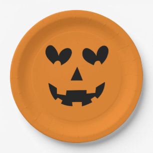 Orange & Black Happy Heart Kürbis Halloween Pappteller