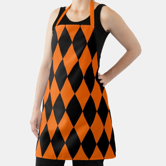 Orange Black Harlequin Diamonds Checkers Design  Schürze (Von Creator hochgeladen)