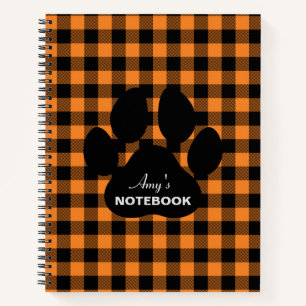 Orange Black Kariert Paw Print Notebook Journal Notizbuch