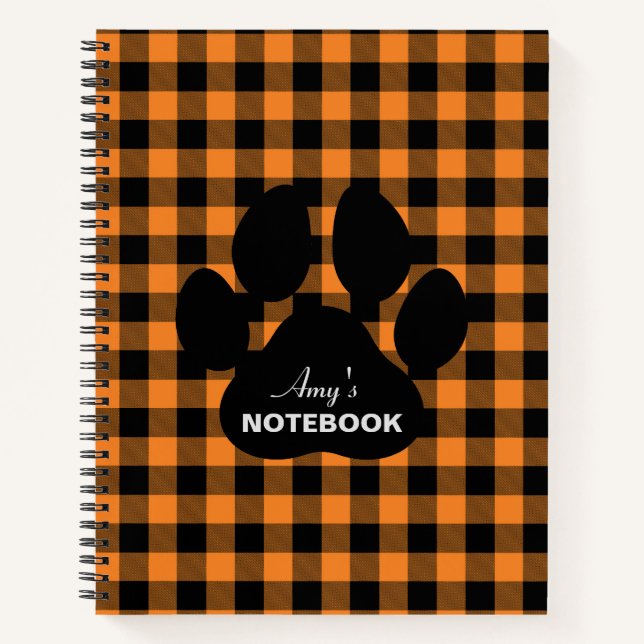 Orange Black Kariert Paw Print Notebook Journal Notizbuch (Vorderseite)
