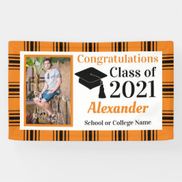 Orange Black Kariert School Colors Abschluss Banner