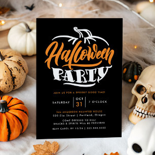 Orange & Black Kürbis-Typografie Halloween-Party Einladung