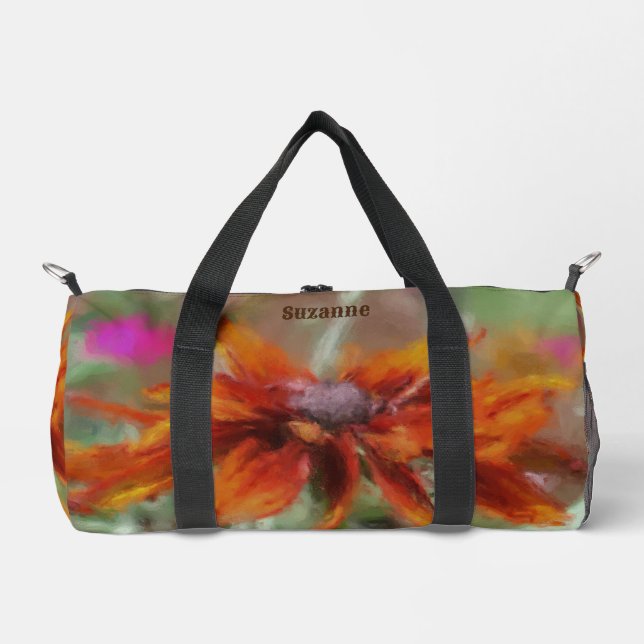 Orange Black Mit Augen Susan Blume Personalisiert Duffle Bag (Vorderseite)