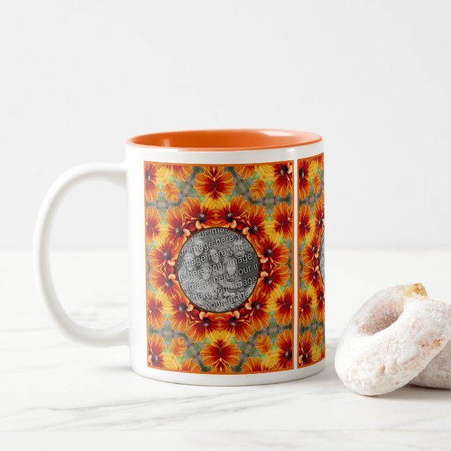Orange Black Mit Augen Susan Daisy Fügen Sie Ihr F Zweifarbige Tasse (Mit Donut)