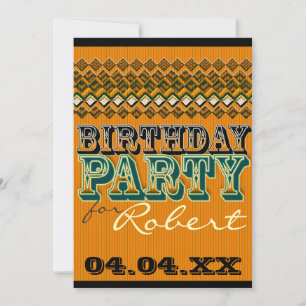 Orange Black Modern Pinstripes Birthday Party Einladung
