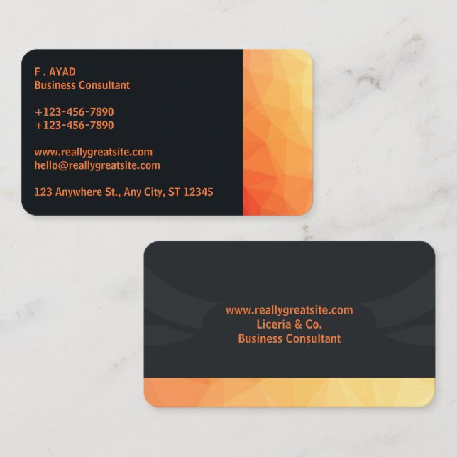 Orange & Black Modern Visitenkarte (Vorne/Hinten)