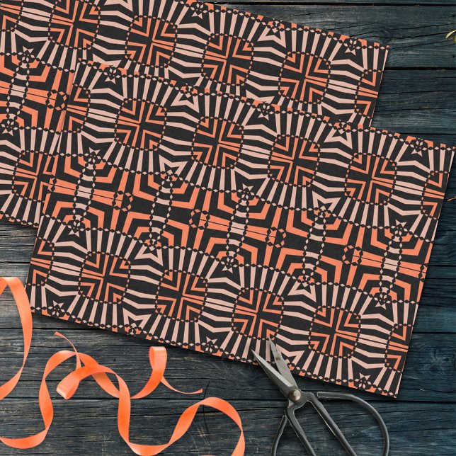 Orange & Black Mosaic Op Art Geometric Muster Seidenpapier (Von Creator hochgeladen)
