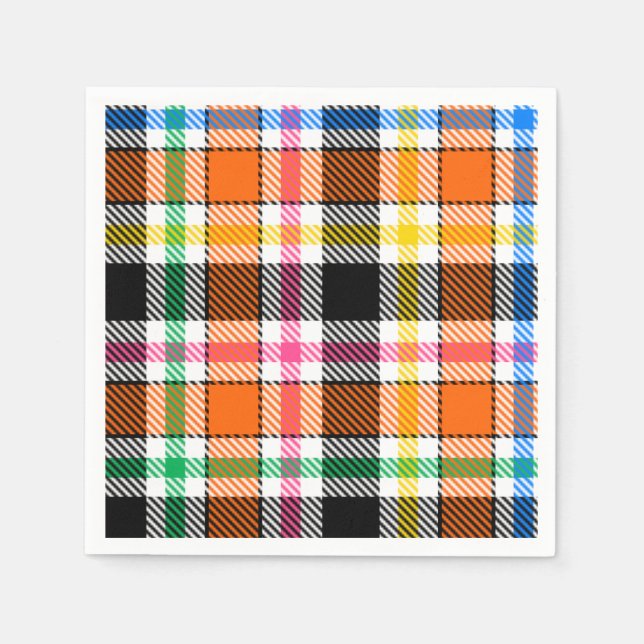 Orange Black Multicolor Flannel Kariert Tartan Serviette (Vorderseite)