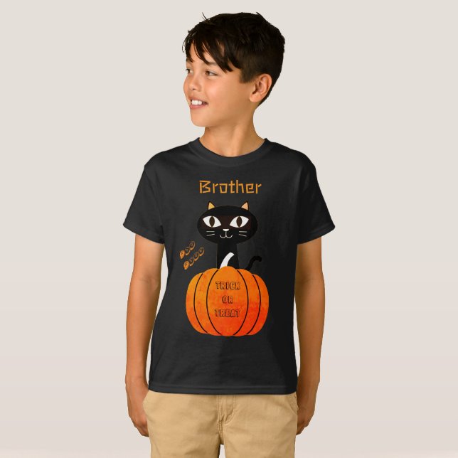 Orange & Black Niedlich Cat Boy Family Halloween T-Shirt (Vorne ganz)