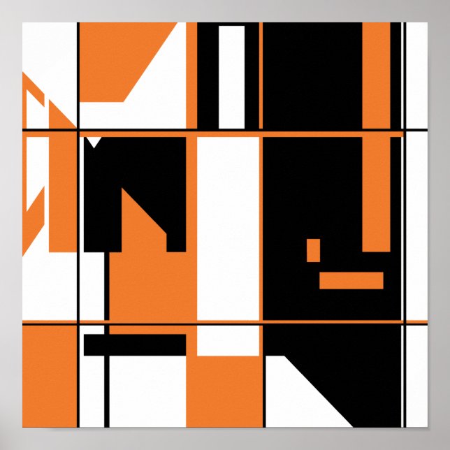 Orange Black on White Mosaic like Geometric Design Poster (Vorne)