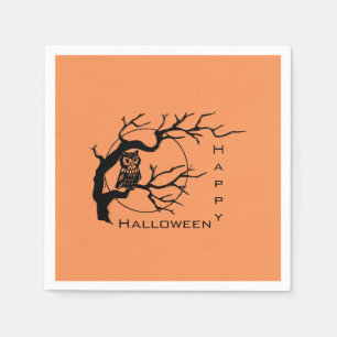 Orange & Black Owl Happy Halloween Paper Napkins Serviette