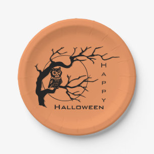 Orange & Black Owl Happy Halloween Paper Teller