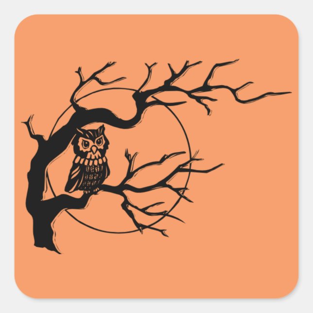 Orange & Black Owl Theme Halloween Stickers (Vorderseite)