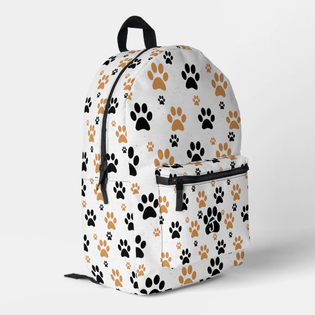 Orange Black Paw Print Pattern Bedruckter Rucksack (Rückseitige Ecke links)