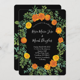 Orange Black Peony Rose Floral Wedding Einladung