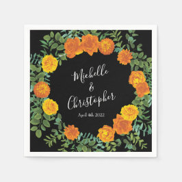 Orange Black Peony & Rose Floral Wedding Serviette